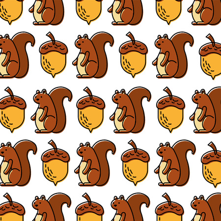 autumn squirrel acorn natural seamless pattern vector illustrationのイラスト素材