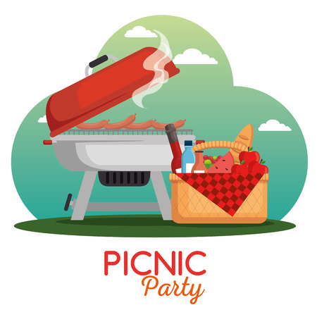 colorful picnic party poster vector illustration graphic designのイラスト素材
