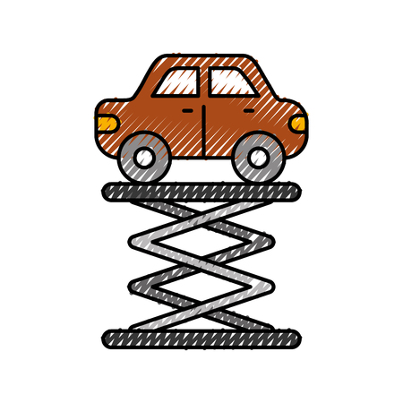 cartoon car over self propelled lift service maintenance vector illustrationのイラスト素材
