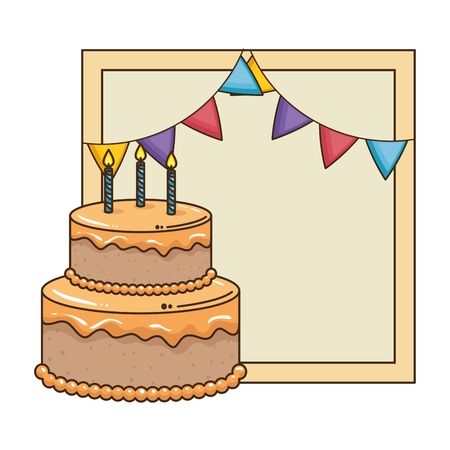 delicious cake with candle and garlands vector illustration designのイラスト素材