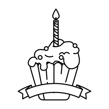 delicious cupcake with candle vector illustration designのイラスト素材