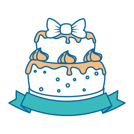 delicious cake with ribbon vector illustration designのイラスト素材