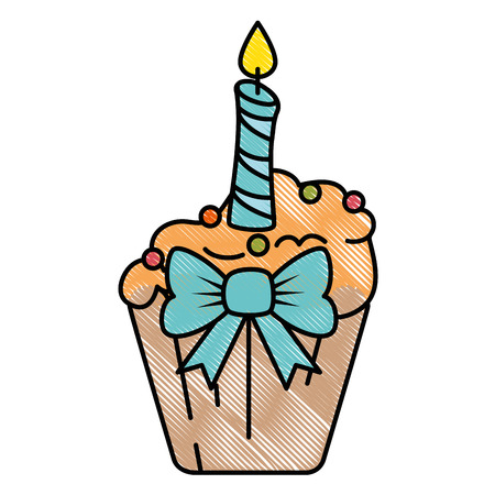 delicious cupcake with candle vector illustration designのイラスト素材