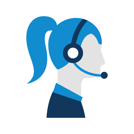 operator woman profile customer service wearing headphones and microphone vector illustrationのイラスト素材