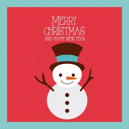 merry christmas and happy new year snowman funny cartoon vector illustrationのイラスト素材