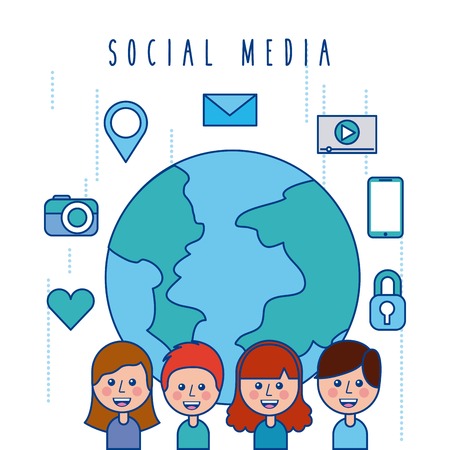 social media globe people and network connection concept vector illustrationのイラスト素材