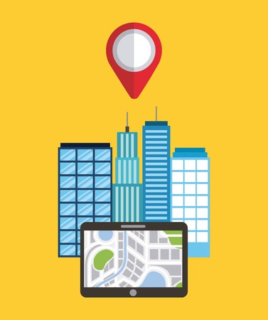 navigation device app city buildings pointer map vector illustrationのイラスト素材