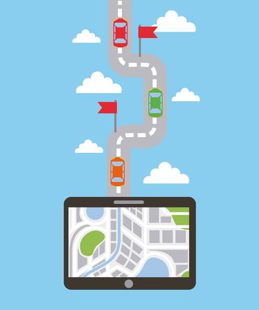 navigation device with road travel destination red flag vector illustrationのイラスト素材