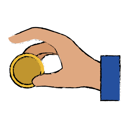 hand human with coin money isolated icon vector illustration designのイラスト素材