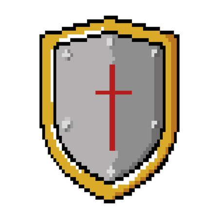 pixelated shield game icon vector illustration designのイラスト素材