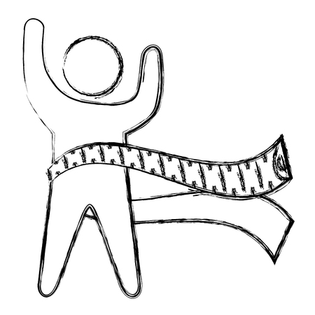 fitness silhouette human with tape measure vector illustration designのイラスト素材