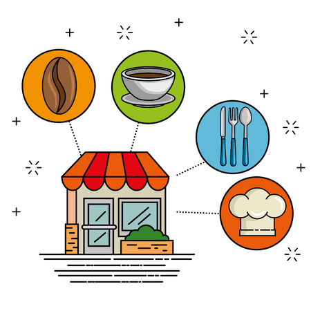 facade restaurant cartoon vector illustration graphic designのイラスト素材
