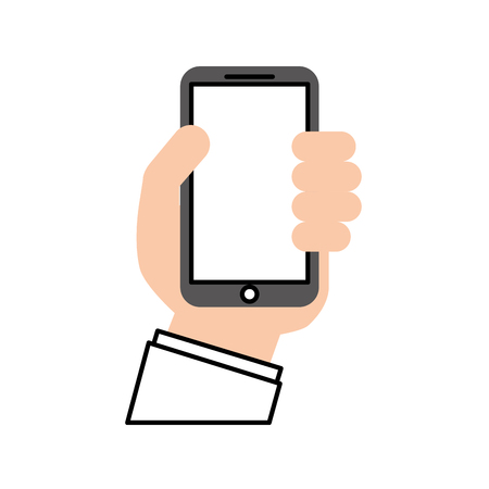 hand holding smartphone device digital vector illustrationのイラスト素材
