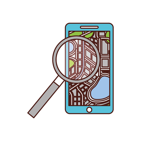 mobile phone navigator map magnifier app vector illustrationのイラスト素材