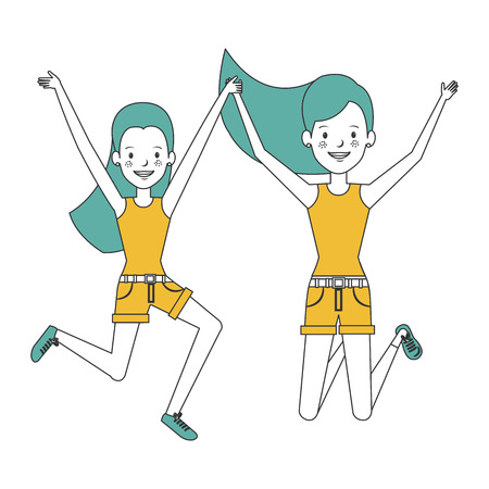 cheerful jumping girls avatars vector illustration designのイラスト素材
