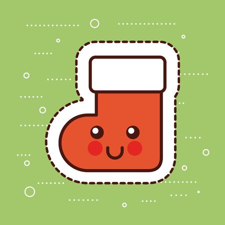 christmas sock decoration green background vector illustrationのイラスト素材