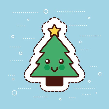 Christmas  tree pine star happy decoration cartoon vector illustrationのイラスト素材