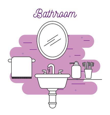 bathroom sink towel mirror soap and toothbrush vector illustrationのイラスト素材