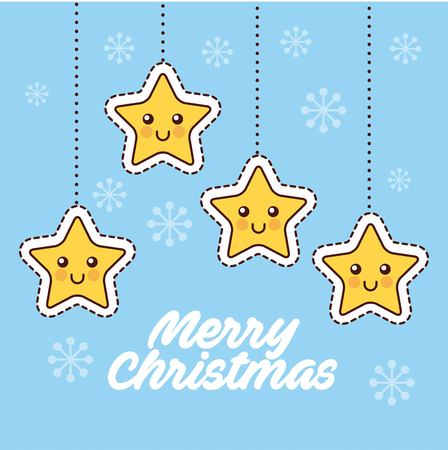 merry christmas cartoon stars hanging decoration greeting poster vector illustrationのイラスト素材