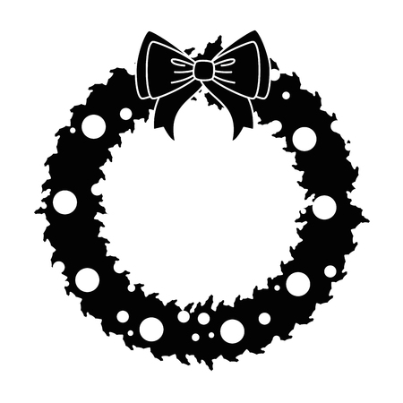 merry christmas wreath crown with bow vector illustration designのイラスト素材