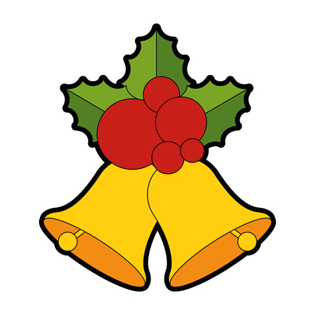 merry christmas bell with bow and leafs decorative vector illustration designのイラスト素材