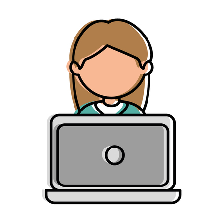 woman using laptop computer vector illustration designのイラスト素材