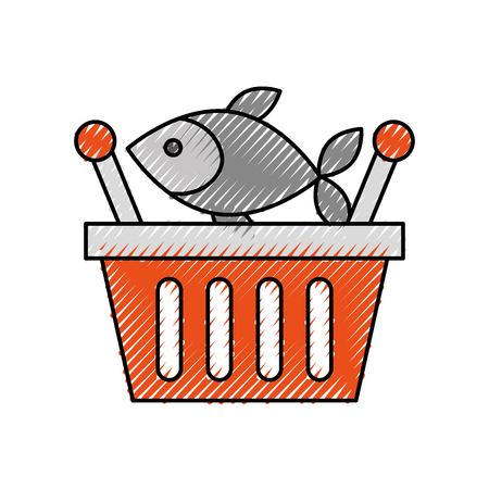 basket shopping fresh fish market seafood vector illustrationのイラスト素材