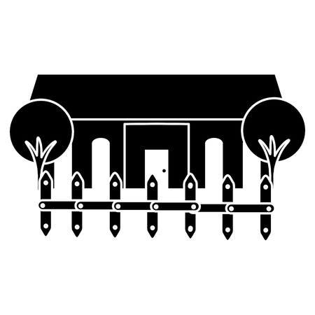 beautiful house building with trees and fence vector illustration designのイラスト素材