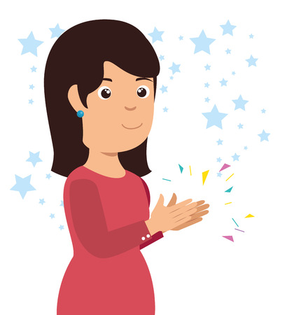 smiling woman clapping cheerful cartoon vector illustration graphic designのイラスト素材
