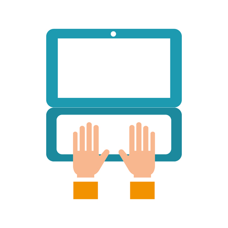 hand business working in laptop order online delivery logistic vector illustrationのイラスト素材