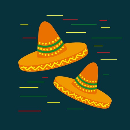 two colored cartoon hat national mexican clothing vector illustrationのイラスト素材