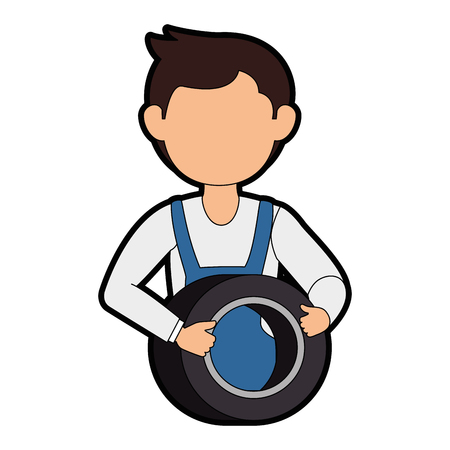 mechanic with tire avatar character vector illustration designのイラスト素材