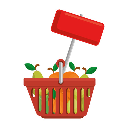 shopping basket with fruits and label vector illustration designのイラスト素材
