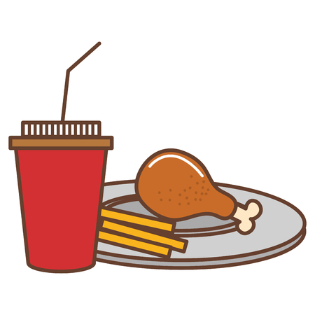 dish with chicken thigh and soda vector illustration designのイラスト素材