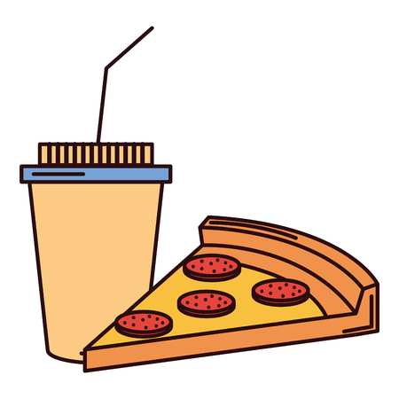 coffee plastic cup with pizza vector illustration designのイラスト素材