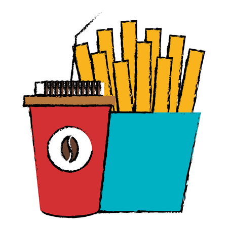 coffee plastic cup with french fries vector illustration designのイラスト素材