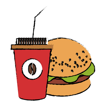 coffee plastic cup with hamburger vector illustration designのイラスト素材