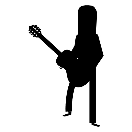 hippie man with long hair playing guitar silhouette vector illustration designのイラスト素材