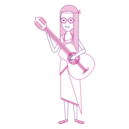 hippie woman playing guitar vector illustration designのイラスト素材