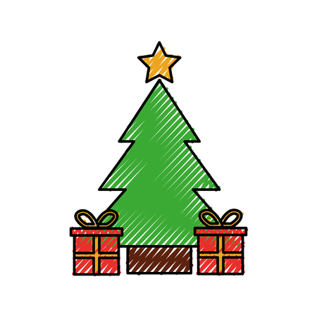 Christmas tree pine gift boxesのイラスト素材