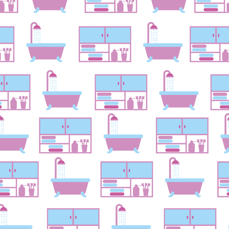 bathroom bathtub shower and furniture seamless pattern design vector illustrationのイラスト素材