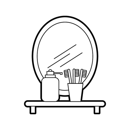 bathroom mirror and shelf with toothbrush soap vector illustrationのイラスト素材