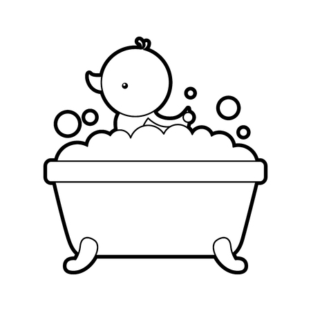 bathtub and duck clean hygiene interior ceramic icon vector illustrationのイラスト素材