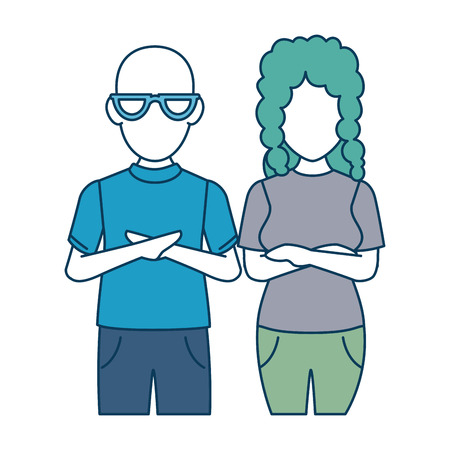 couple casual avatars characters vector illustration designのイラスト素材