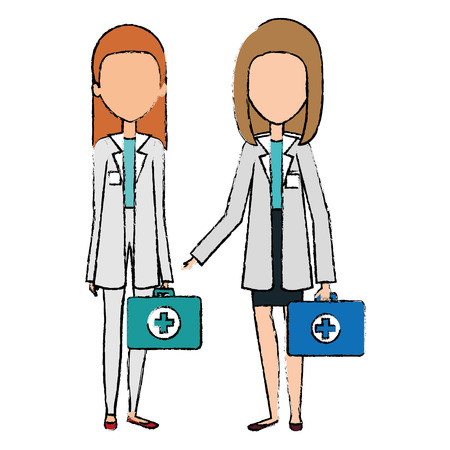 medical staff with kit avatars characters vector illustration designのイラスト素材