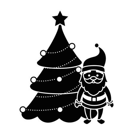 merry christmas pine tree with santa claus character vector illustration designのイラスト素材