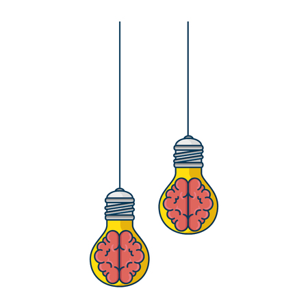 bulbs light with brains hanging icon vector illustration designのイラスト素材