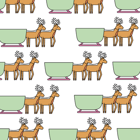 reindeer pulling christmas sledge seamless pattern image vector illustrationのイラスト素材