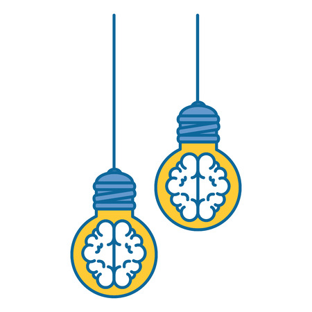 Bulbs light with brains hanging icon vector illustration design.のイラスト素材