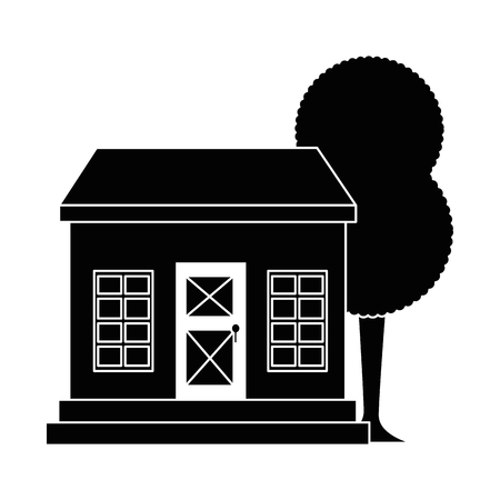 mansion front with tree vector illustration designのイラスト素材